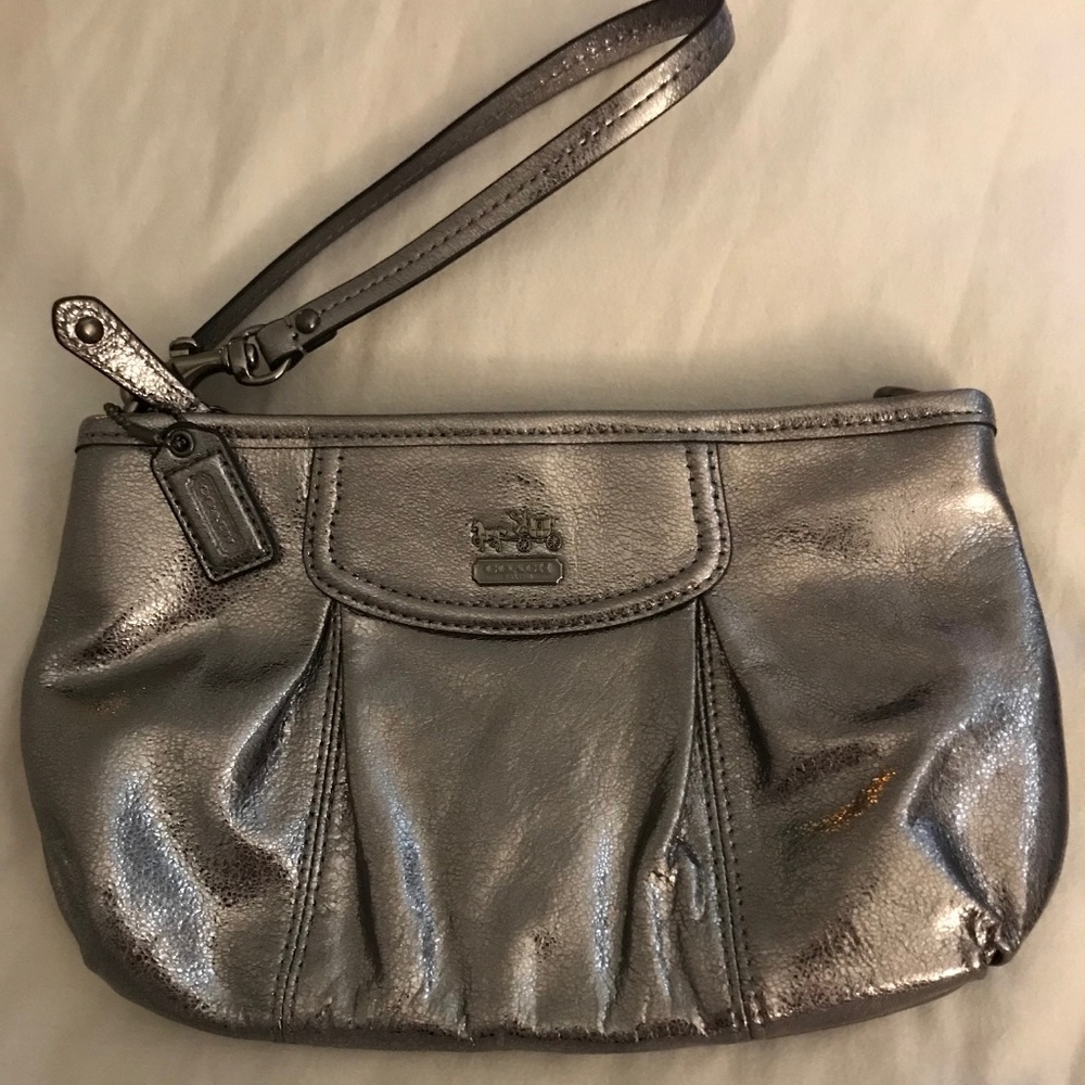 Coach Madison Gunmetal Metallic Wristlet Bag